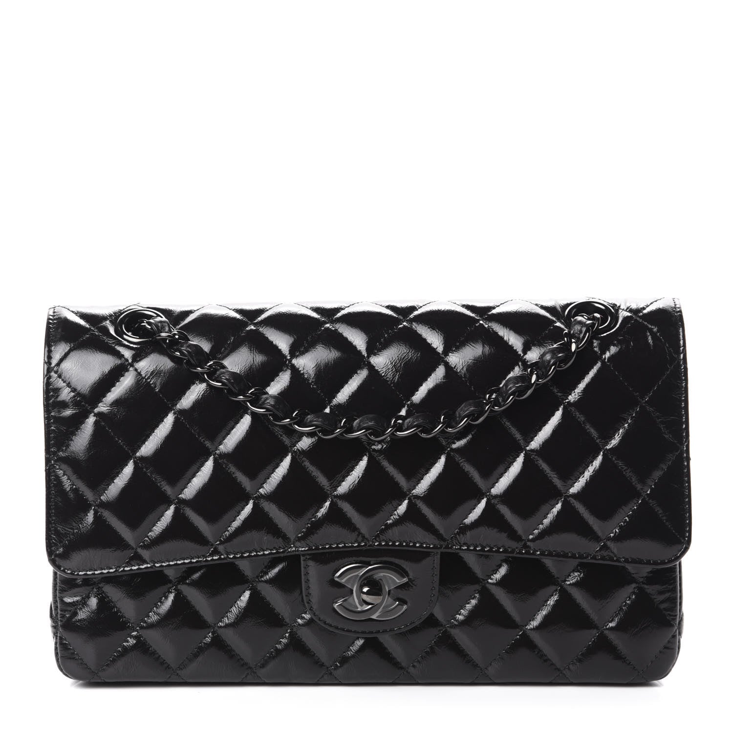 Chanel Shiny Crumpled Calfskin Quilted Medium Double Flap So Black 1 of 11