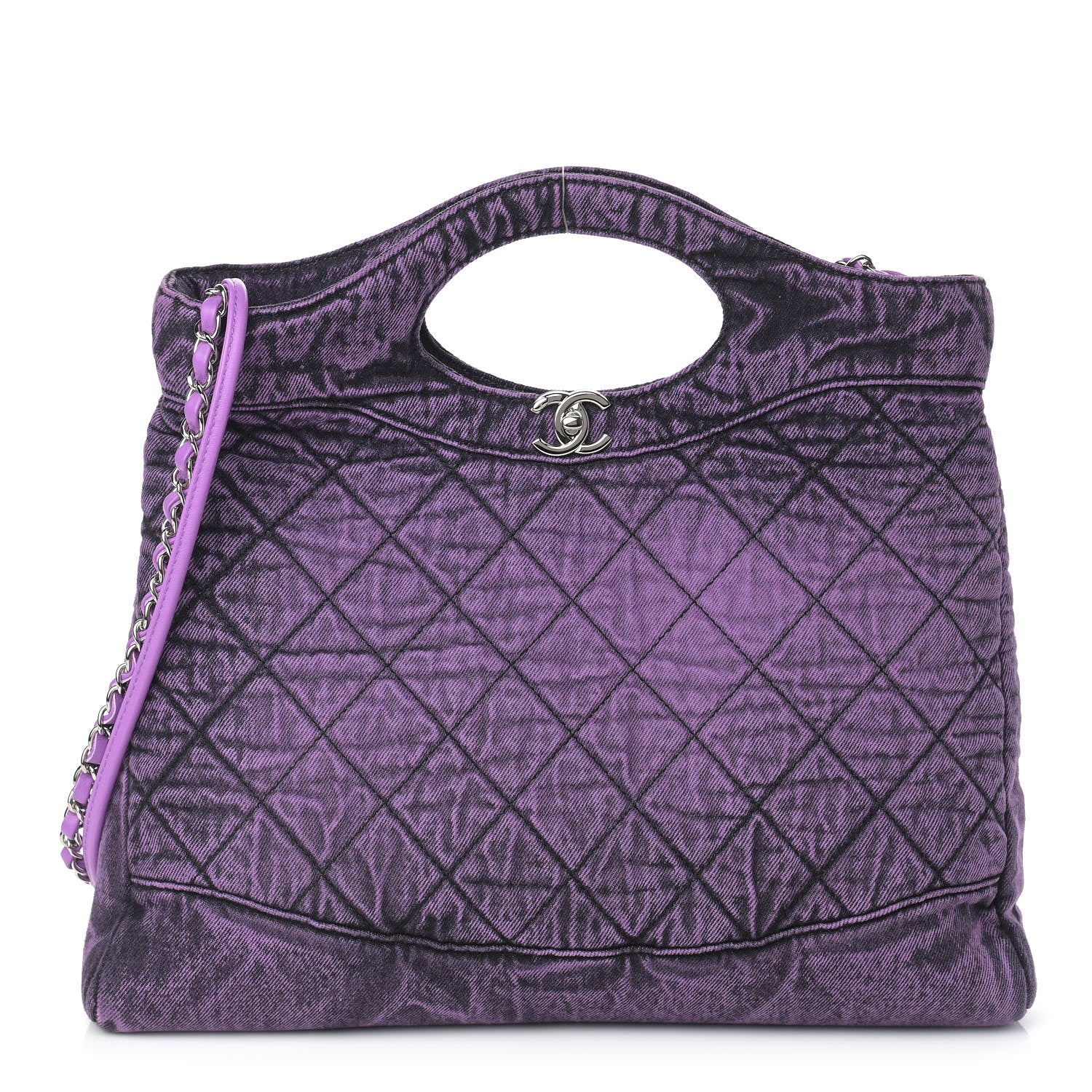 Chanel Denim Quilted Large 31 Denimpression Shopping Bag Purple Black 1 of 9