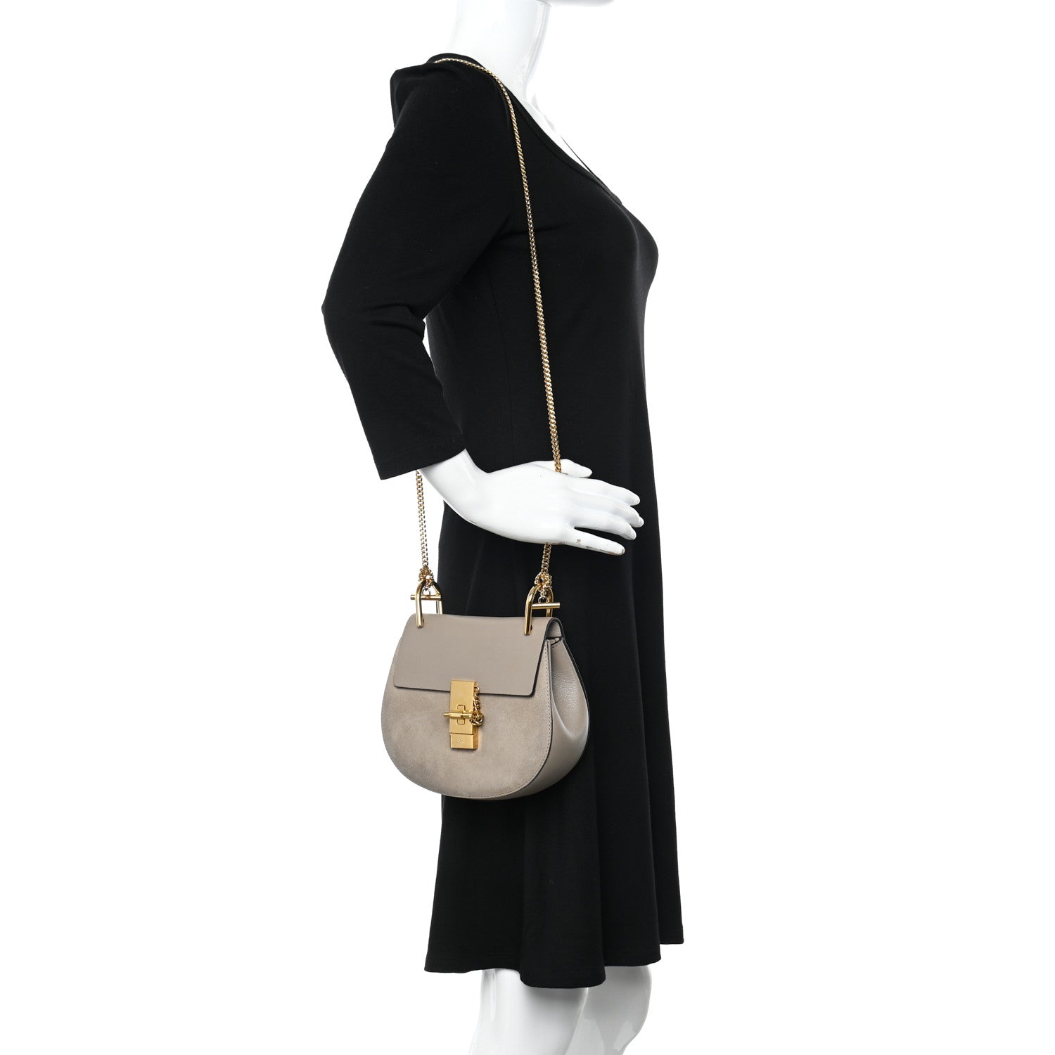 Chloe Suede Smooth Calfskin Mini Drew Shoulder Bag Motty Grey 2 of 9