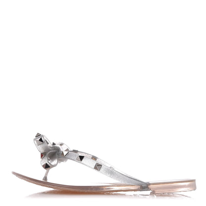 Valentino Garavani PVC Jelly Glitter Rockstud Bow Thong Sandals 35 Silver 1 of 8