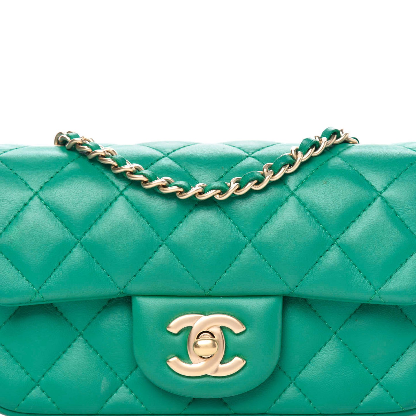 Lambskin Quilted Extra Mini Rectangular Flap Green
