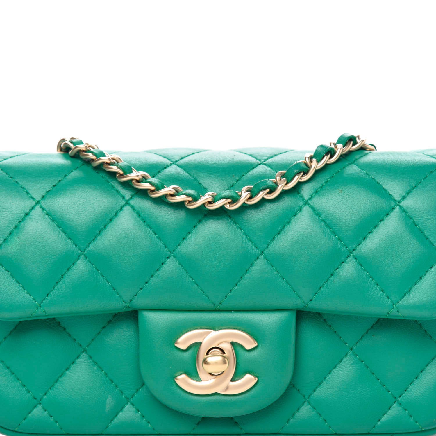 Chanel Lambskin Quilted Extra Mini Rectangular Flap Green 10 of 12