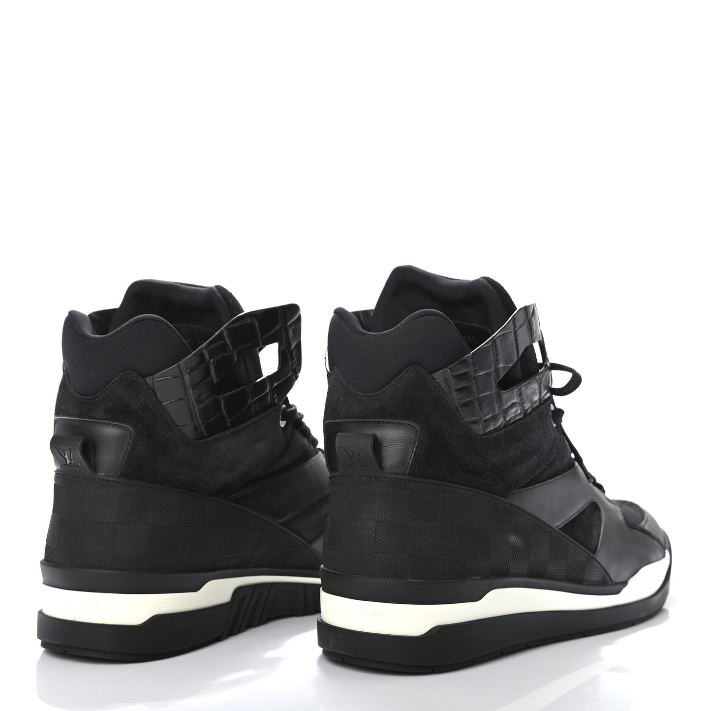 Suede Calfskin Crocodile Embossed Damier Graphite Mens Kick Off High Top Sneakers 9.5 Black