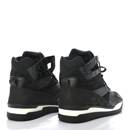 Louis Vuitton Suede Calfskin Crocodile Embossed Damier Graphite Mens Kick Off High Top Sneakers 9.5 Black 4 of 8