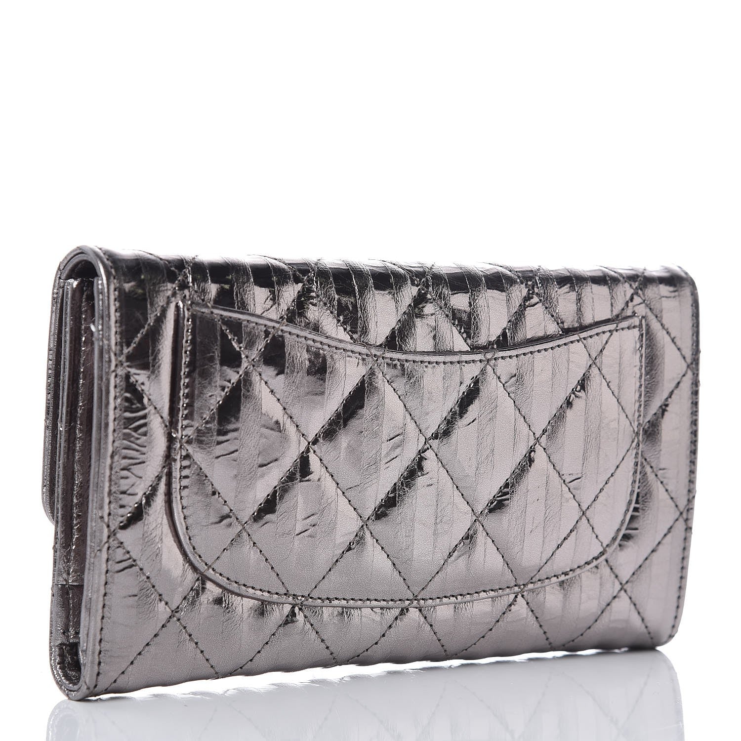 Chanel Metallic Striped Calfskin Reissue Wallet Dark Silver 3 of 9