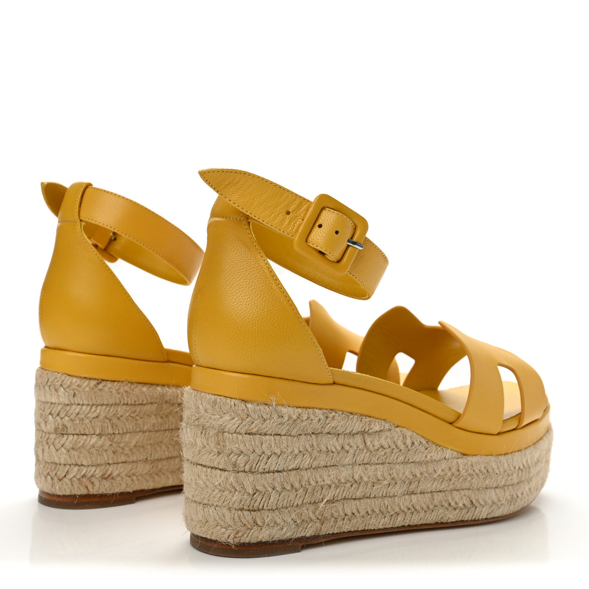 Hermes Goatskin Elda Espadrille Wedge Sandals 39 Jaune Sable 5 of 10