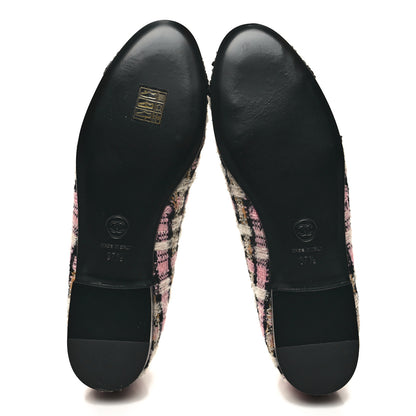 Chanel Wool Cotton Tweed Corduroy Cap Toe Ballerina Flats 37.5 Pink Black Multicolor 5 of 8