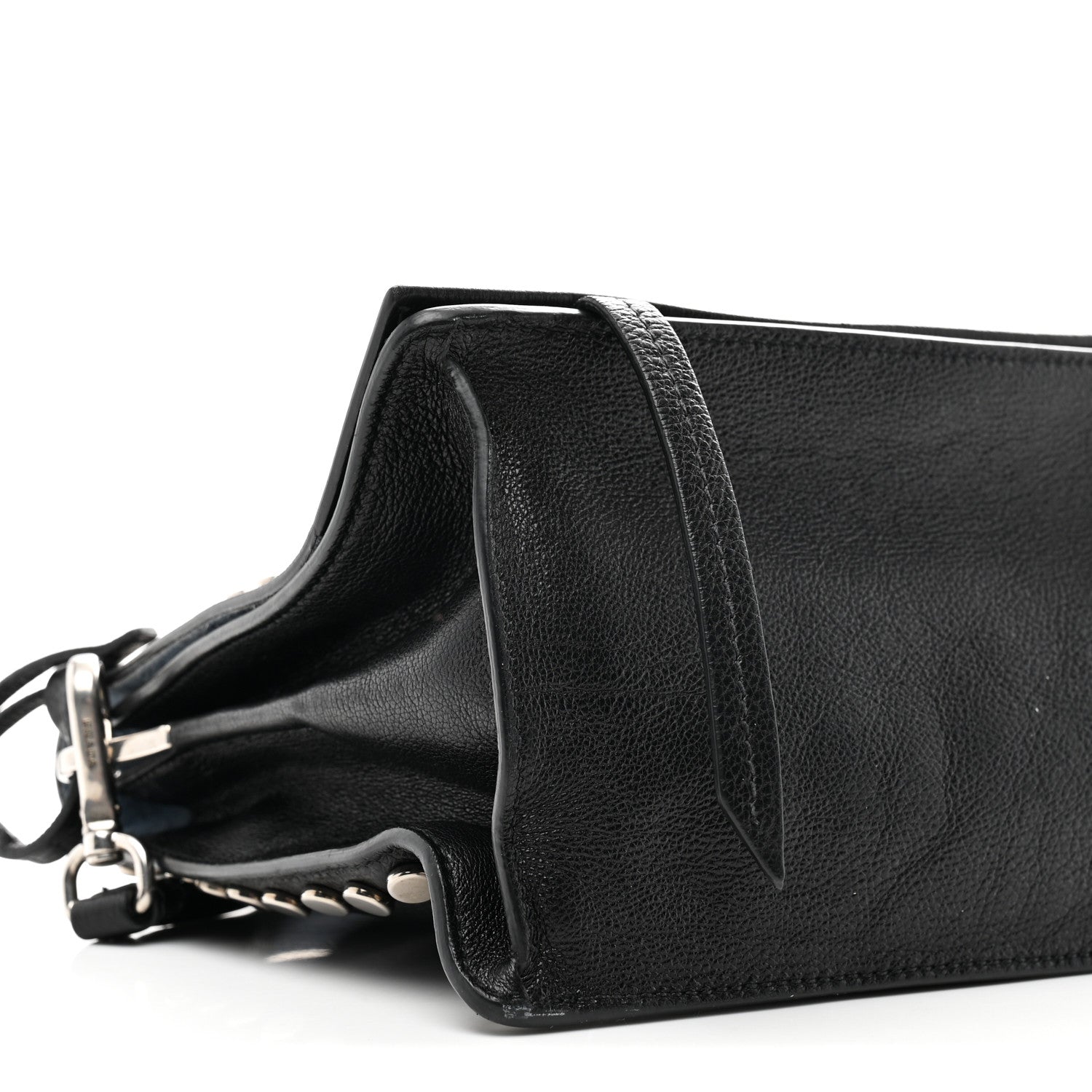 Prada Glace Calfskin Studded Etiquette Flap Black 9 of 10