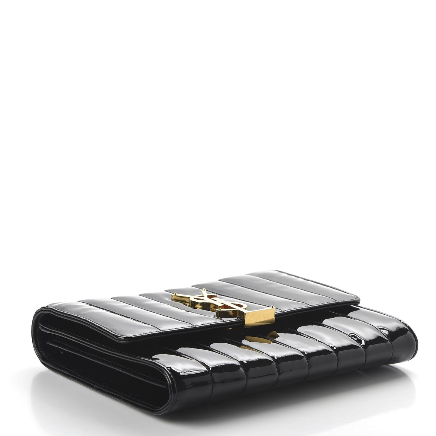 Patent Calfskin Matelasse Monogram Vicky Chain Wallet Black
