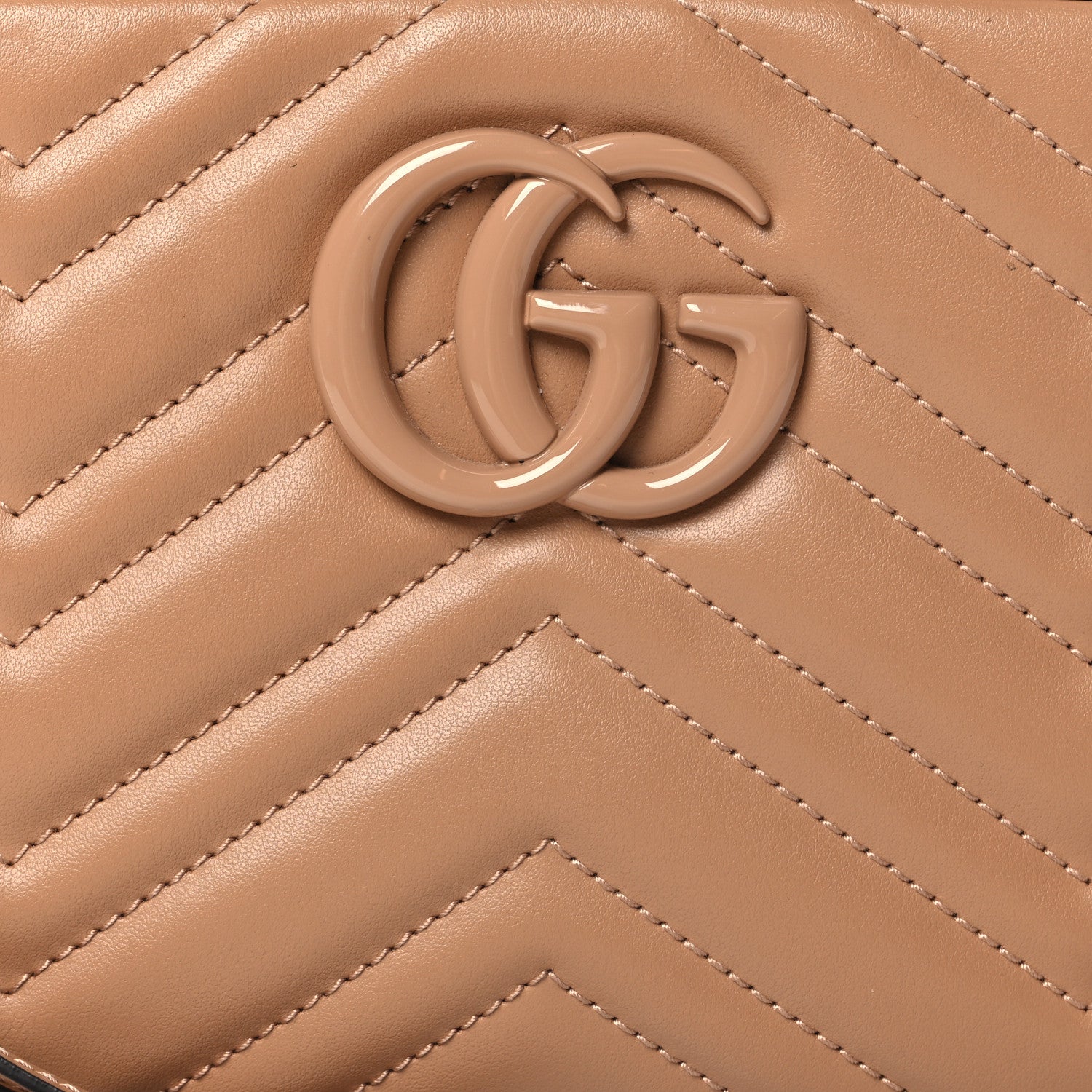 Gucci Calfskin Matelasse Monochrome Small GG Marmont Chain Shoulder Bag Camelia 8 of 12