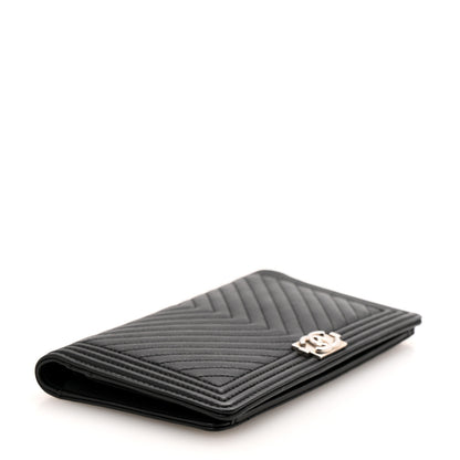 Chanel Calfskin Chevron Quilted Boy Yen Wallet Black 4 of 11