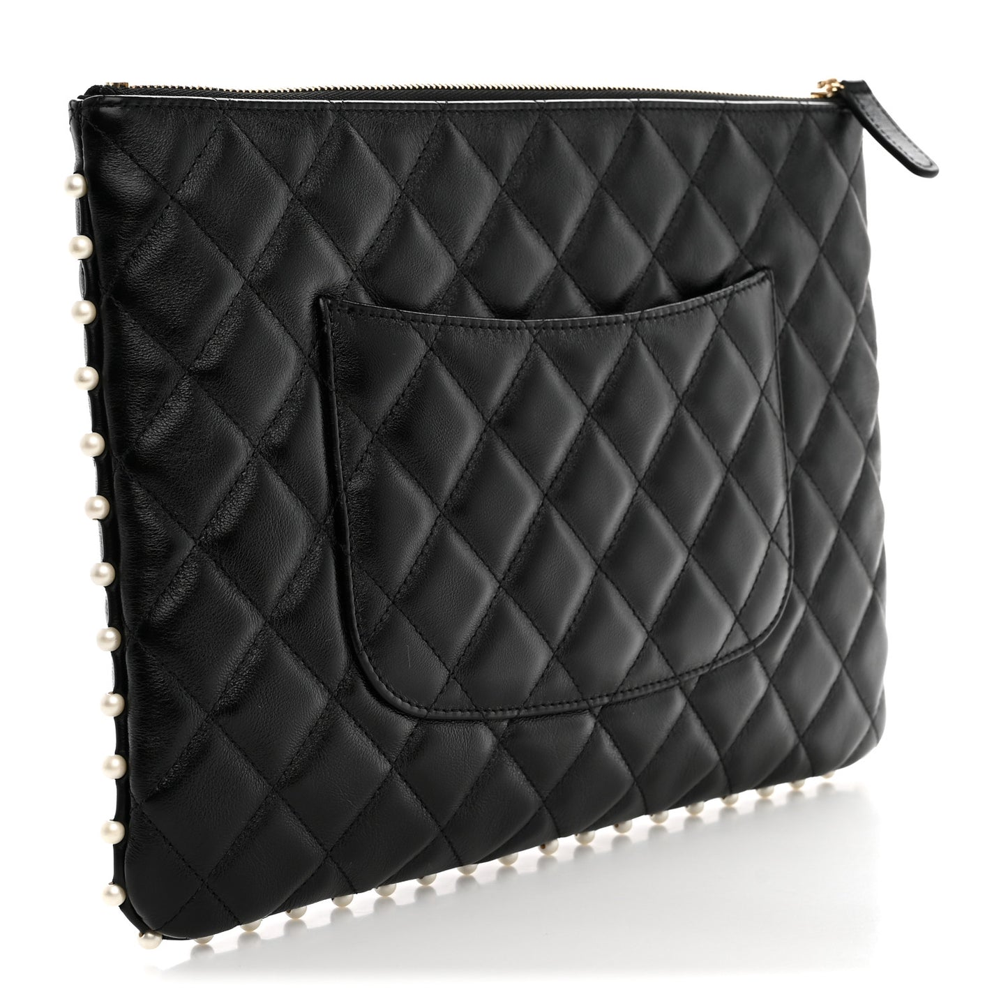 Calfskin Quilted Pearl Medium Cosmetic Case Black