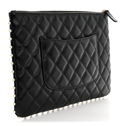Chanel Calfskin Quilted Pearl Medium Cosmetic Case Black 3 of 8