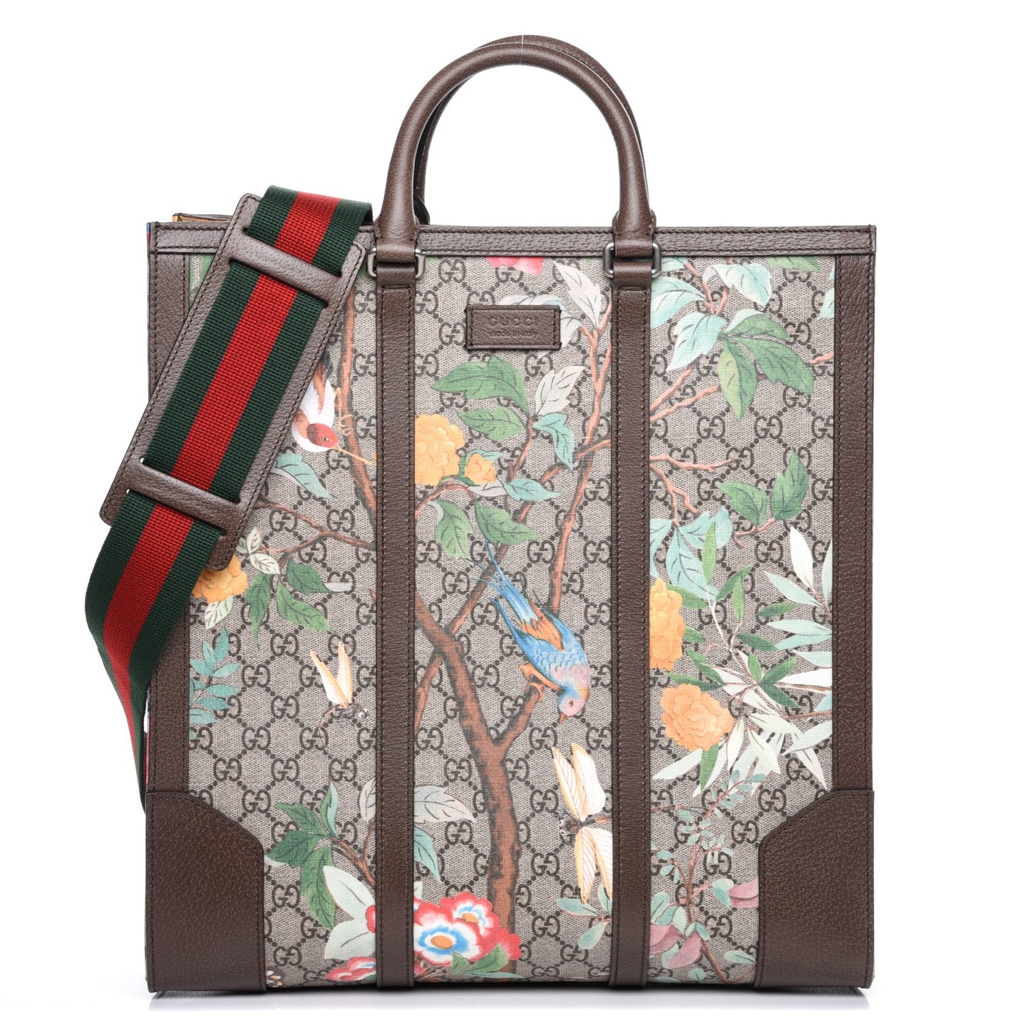 GG Supreme Monogram Tian Web Vertical Tote Beige Multicolor New Acero