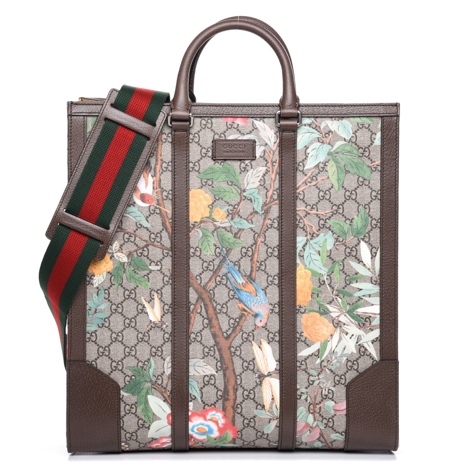 Gucci GG Supreme Monogram Tian Web Vertical Tote Beige Multicolor New Acero 1 of 8