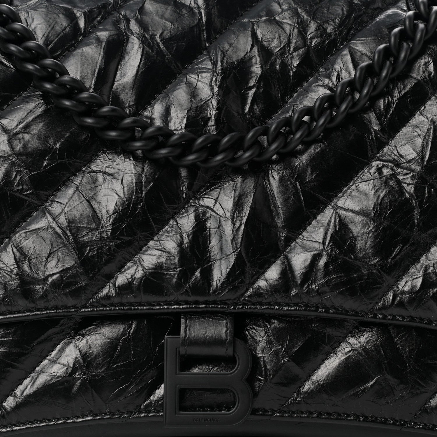 Balenciaga Crushed Calfskin Quilted Matte Black Hardware Medium Crush Chain Bag Black 8 of 10