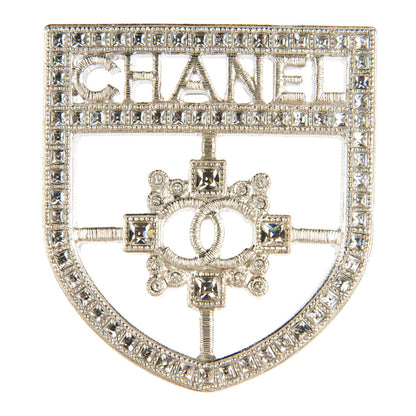 Chanel Swarovski Baguette Crystal CC Shield Brooch Silver 1 of 5