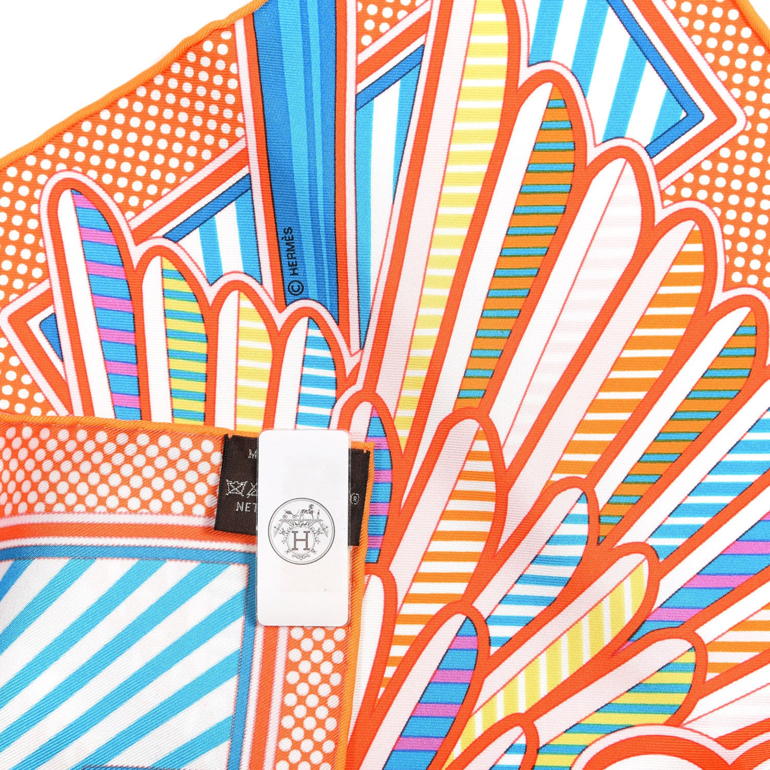 Hermes Silk Pegase Pop Pocket Square Orange Turquoise Jaune 2 of 3