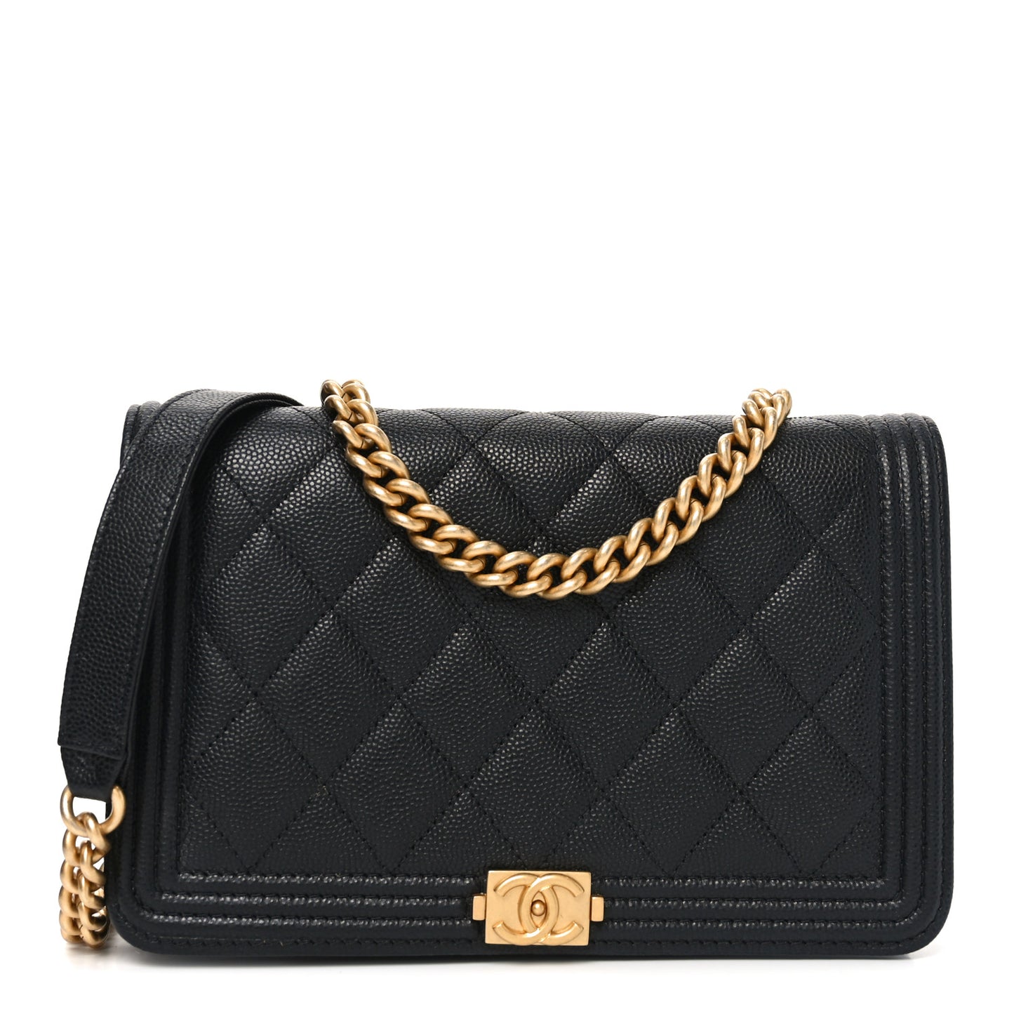 Caviar Quilted Boy Wallet On Chain WOC Black