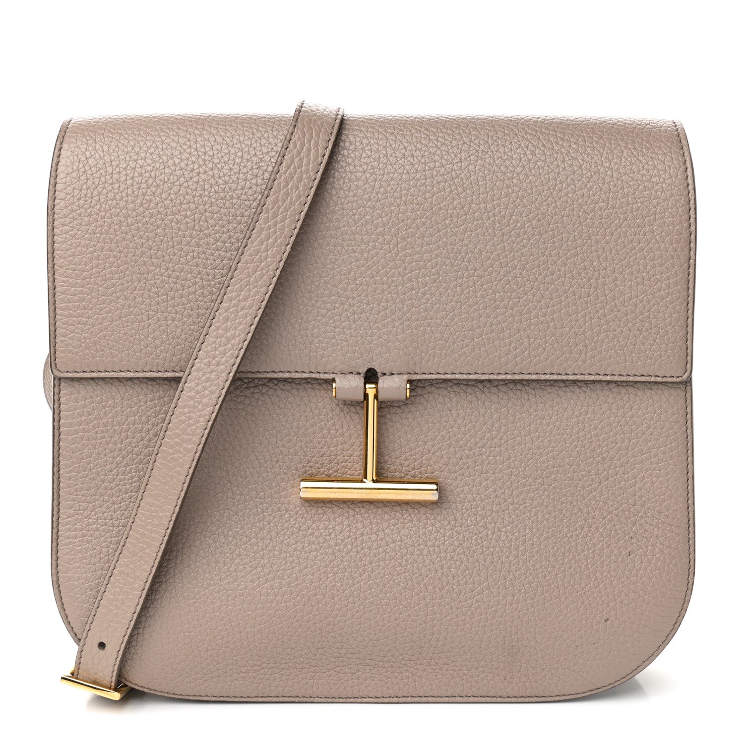 Tom Ford Grained Calfskin Large T Clasp Tara Crossbody Bag Silk Taupe 1 of 15