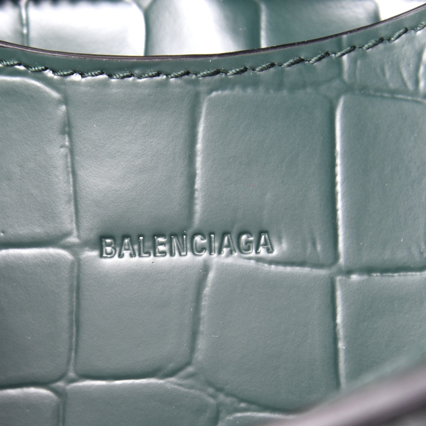 Semi Shiny Calfskin Crocodile Embossed Neo Classic Black Hardware Mini City Forest Green