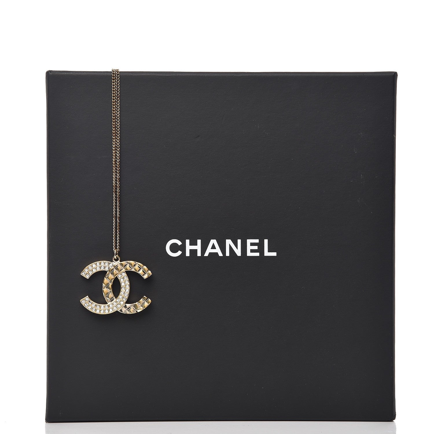 Chanel Baguette Crystal Quilted CC Pendant Necklace Gold 5 of 5