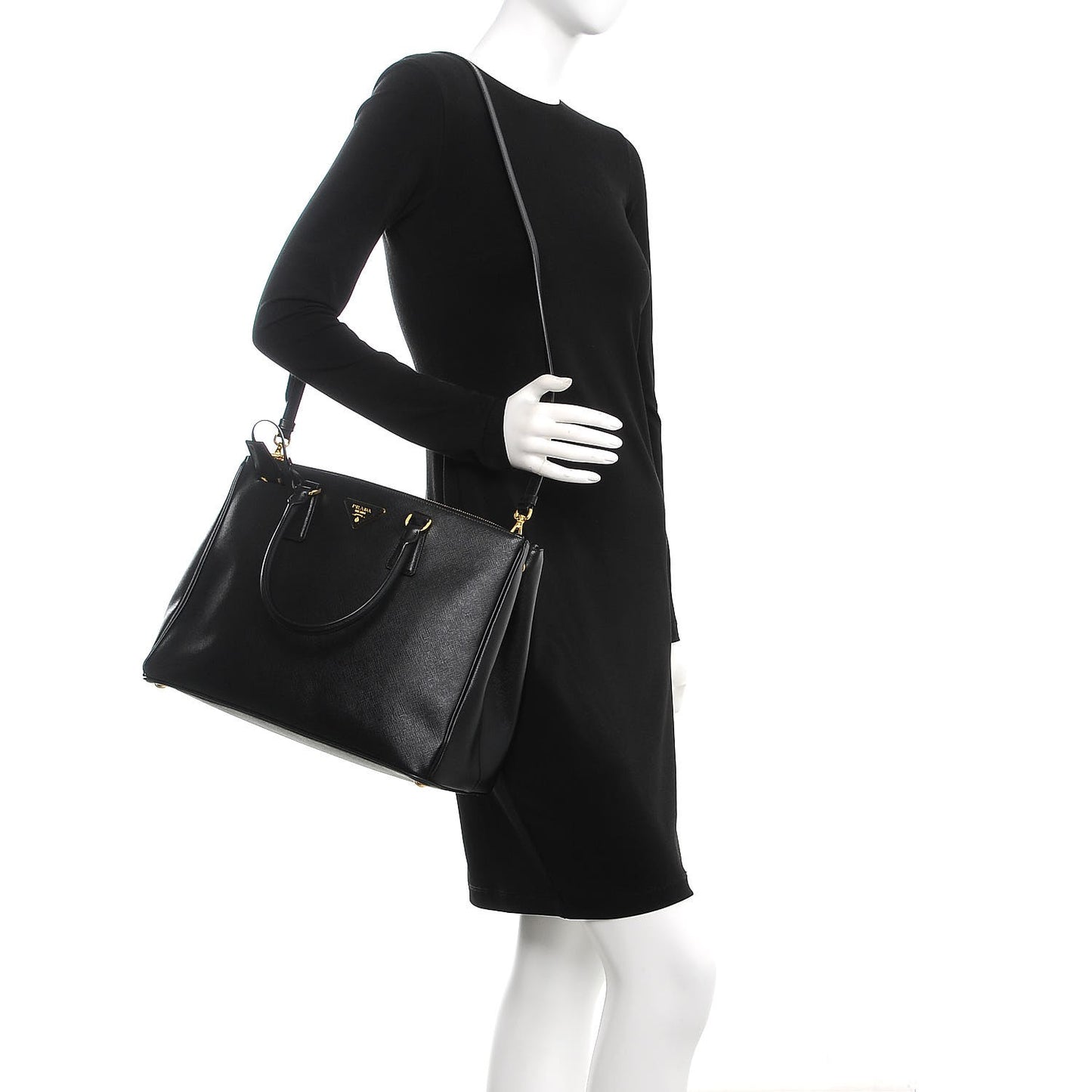 Saffiano Large Galleria Double Zip Tote Black