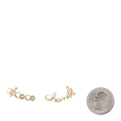 Chanel Metal Crystal Coco Script CC Climber Earrings Gold 2 of 5