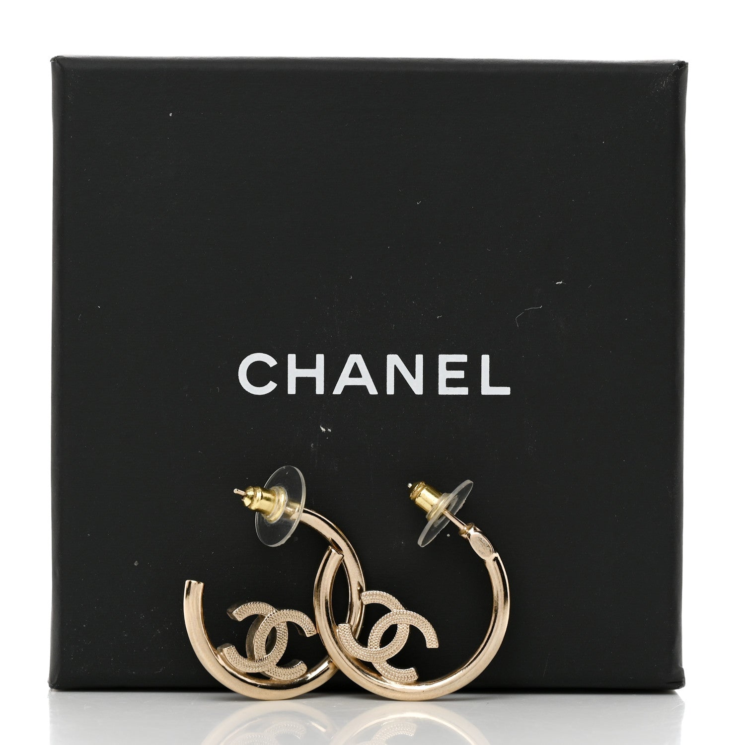 Chanel Metal Textured CC Hoop Earrings Gold 4 of 4