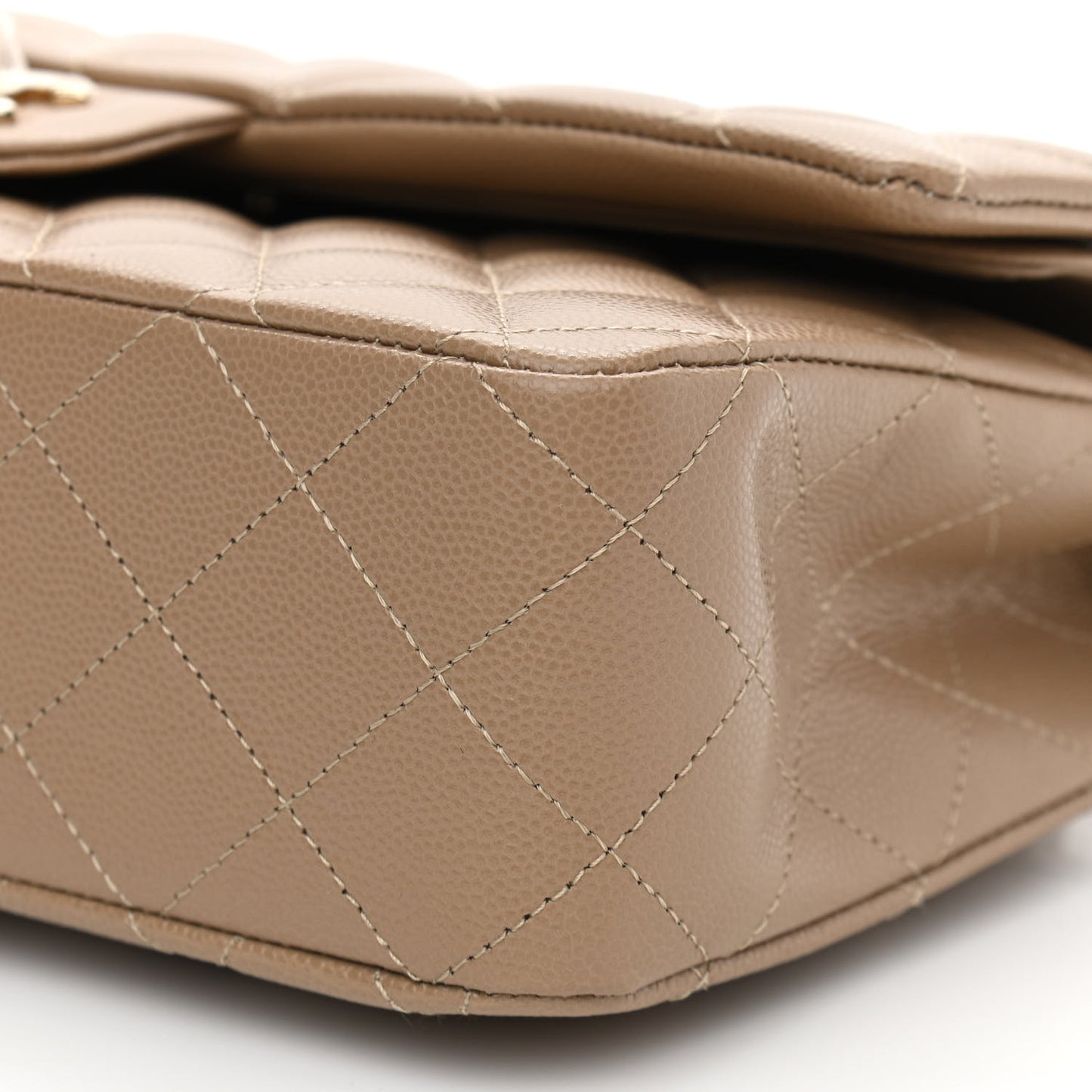 Caviar Quilted Medium Double Flap Beige