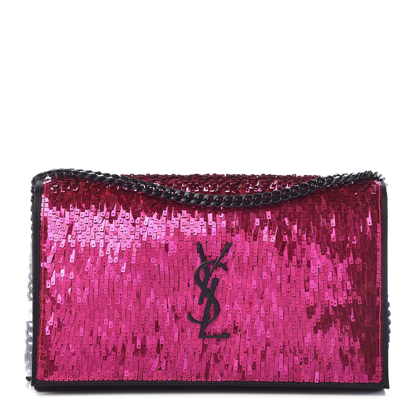 Sequin Suede Monogram Chain Wallet Fuchsia Black