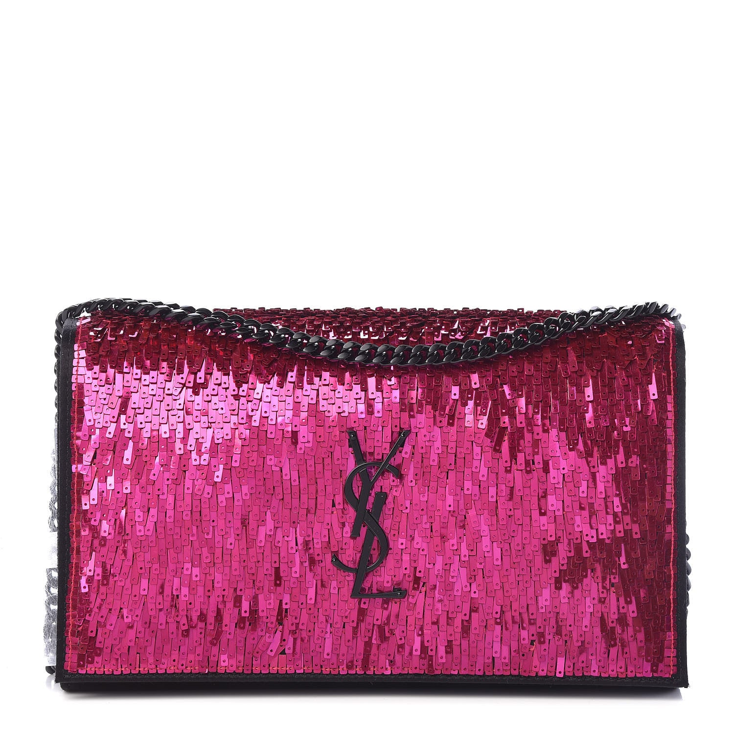 Saint Laurent Sequin Suede Monogram Chain Wallet Fuchsia Black 1 of 9