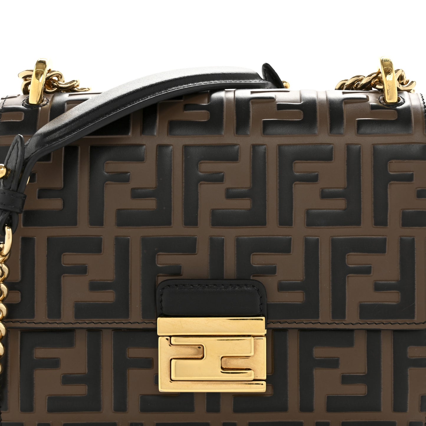 Vitello Liberty Bi-Color FF 1974 Embossed Small Kan U Shoulder Bag Maya Black
