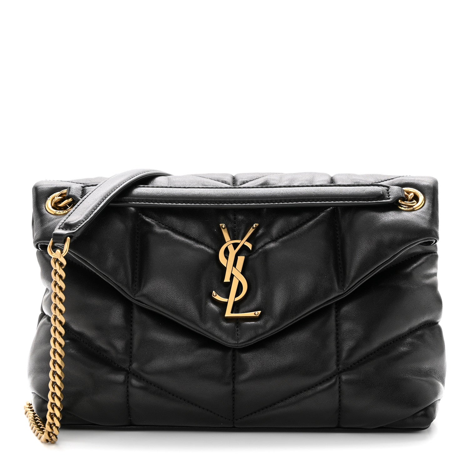 Saint Laurent Lambskin Quilted Small Loulou Puffer Monogram Chain Satchel Black 1 of 10