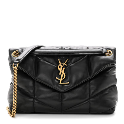 Saint Laurent Lambskin Quilted Small Loulou Puffer Monogram Chain Satchel Black 1 of 10