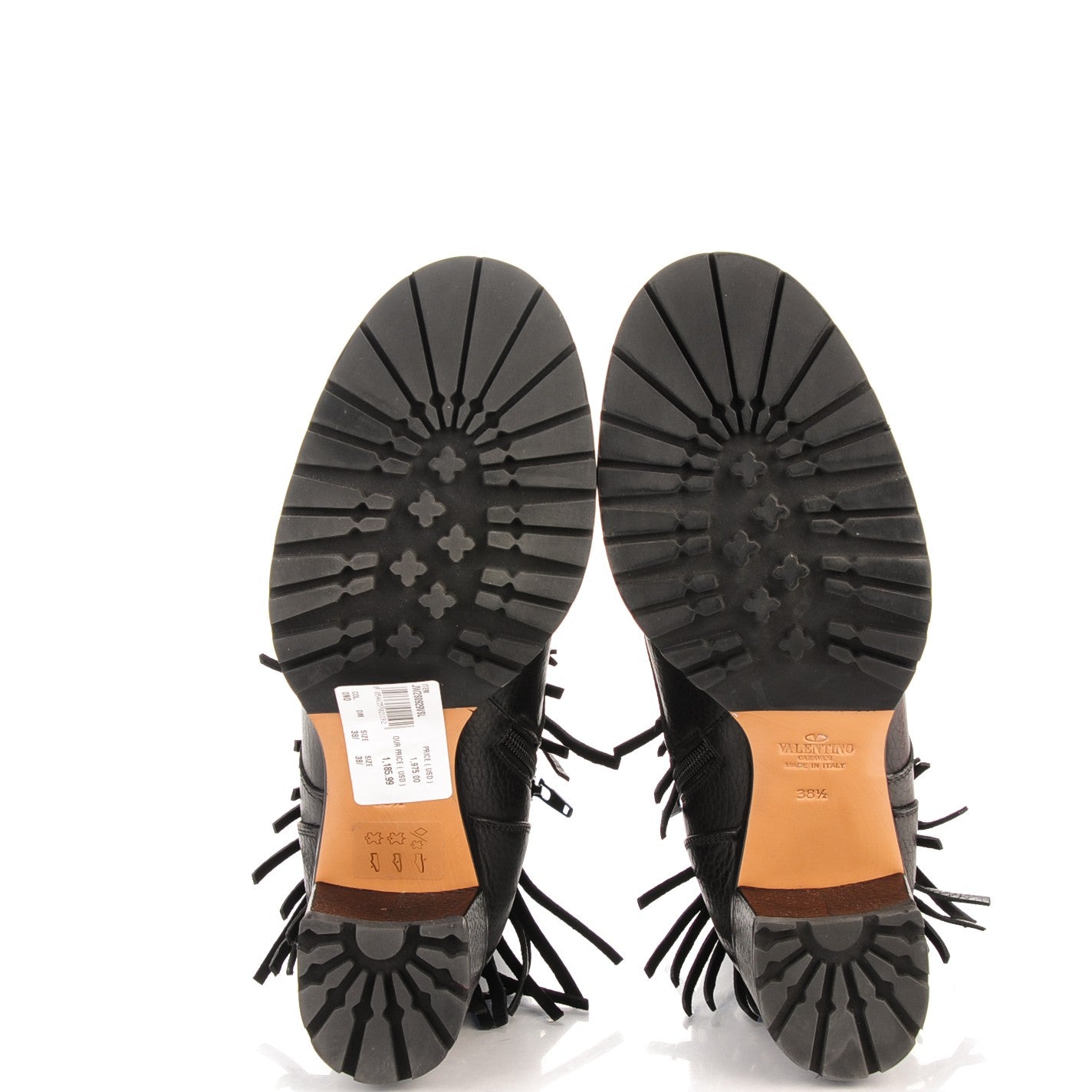 Calfskin Fringe Combat Boots 38.5 Black