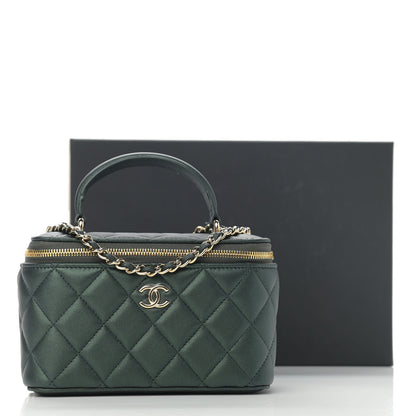 Chanel Iridescent Lambskin Quilted Small Top Handle Vanity Case With Chain Dark Green 13 of 13