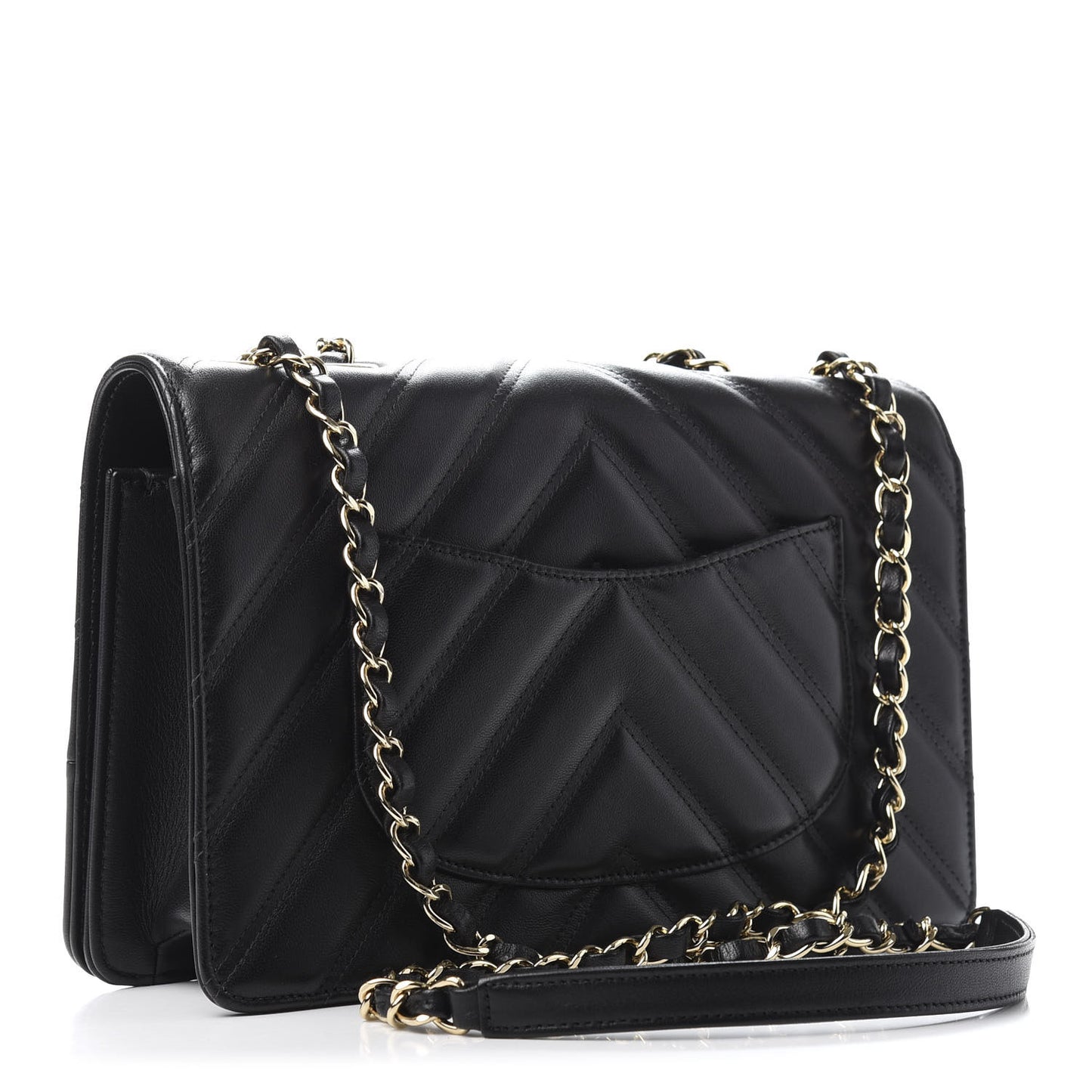 Lambskin Chevron Quilted Flap Black