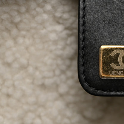 Chanel Crumpled Sheepskin Shearling Quilted Small Chanel 25 Handbag Black White 7 of 10