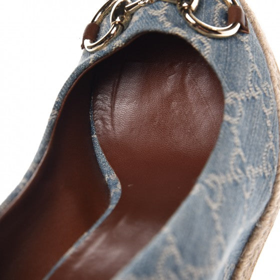 Gucci Denim Monogram Horsebit Open Toe Espadrille Wedges 39.5 Blue 11 of 15