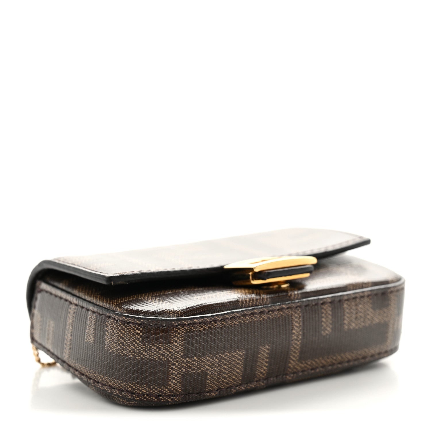 Fendi Glazed Fabric FF 1974 Nano Baguette Charm Mogano Panna 3 of 9