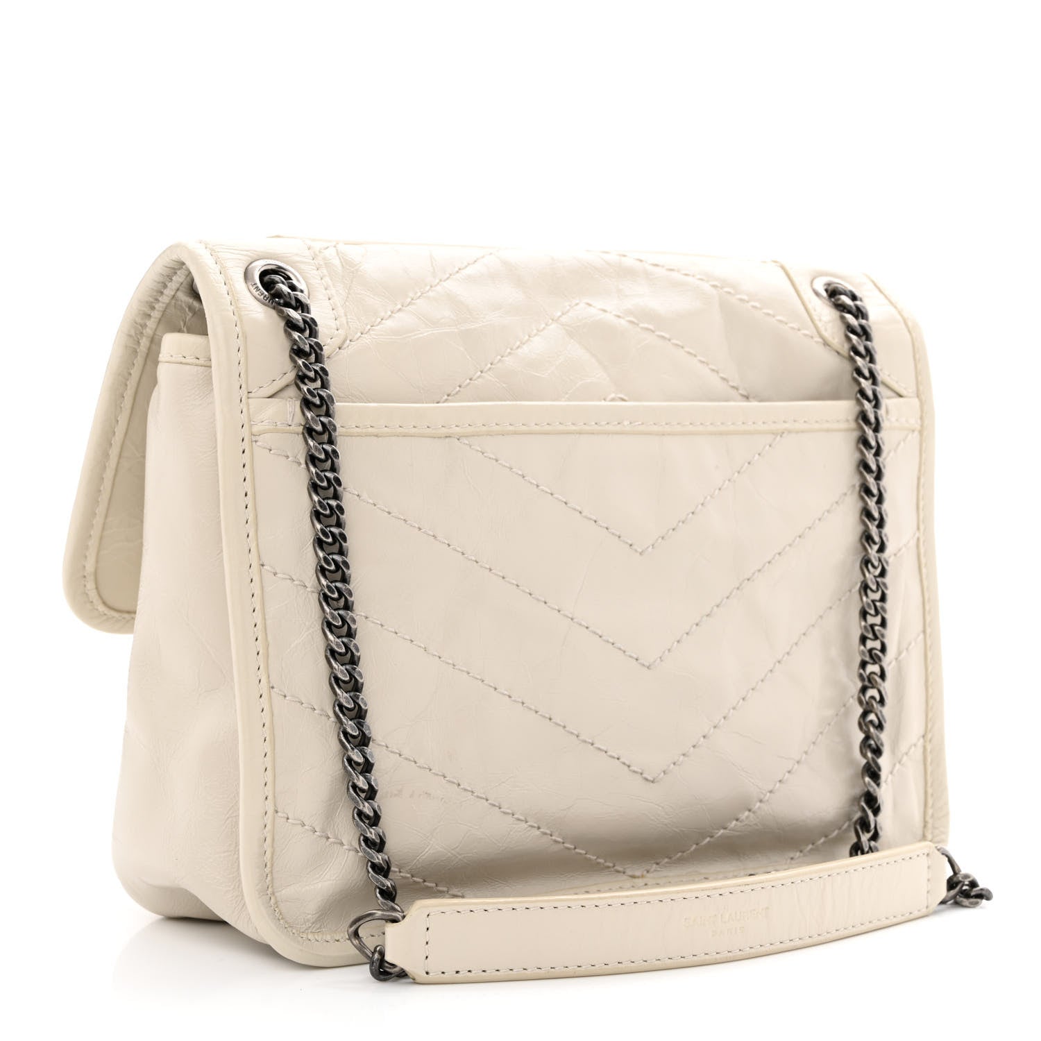 Saint Laurent Crinkled Calfskin Matelasse Monogram Baby Niki Chain Satchel Ivory 3 of 10