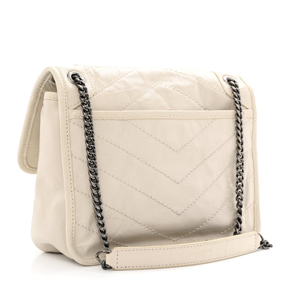 Saint Laurent Crinkled Calfskin Matelasse Monogram Baby Niki Chain Satchel Ivory 3 of 10