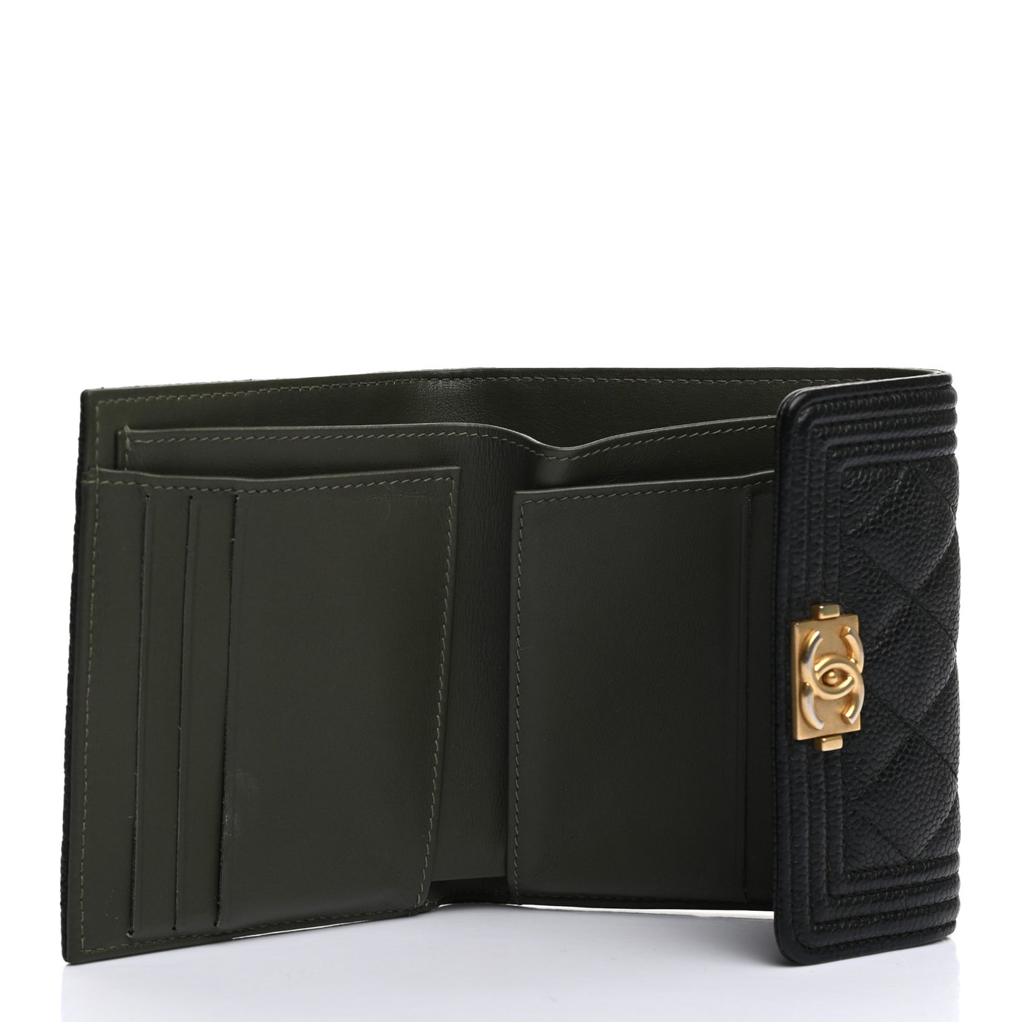 Caviar Quilted Compact Boy Wallet Black