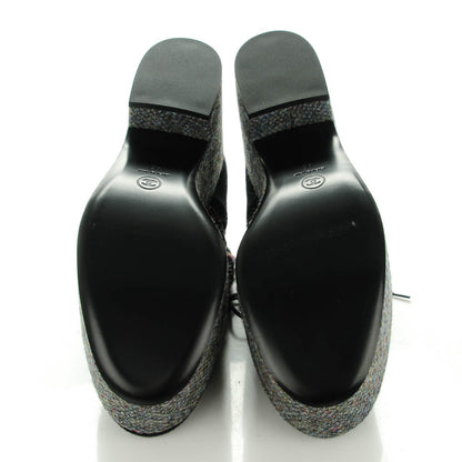 Chanel Tweed Lace Up 85 Wedges 42 Multicolor Black 5 of 9