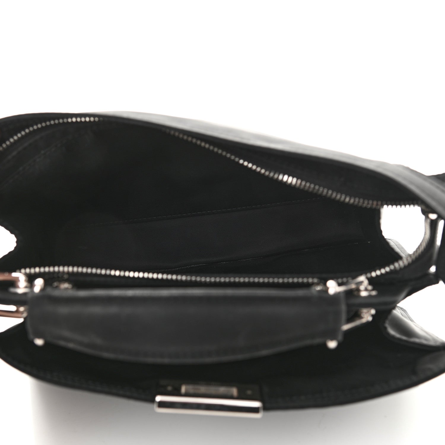 Fendi Nylon Vitello Cover Logo Embossed Mini Peekaboo I SEE U Satchel Black White 6 of 17
