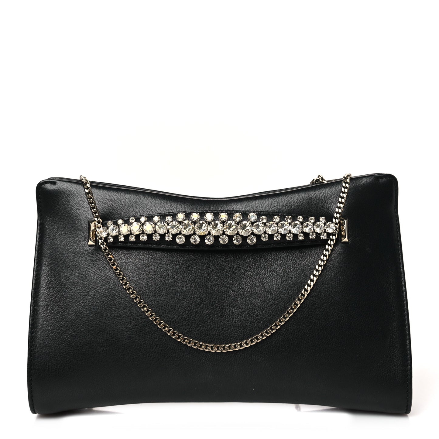 Nappa Crystal Venus Clutch with Chain Black