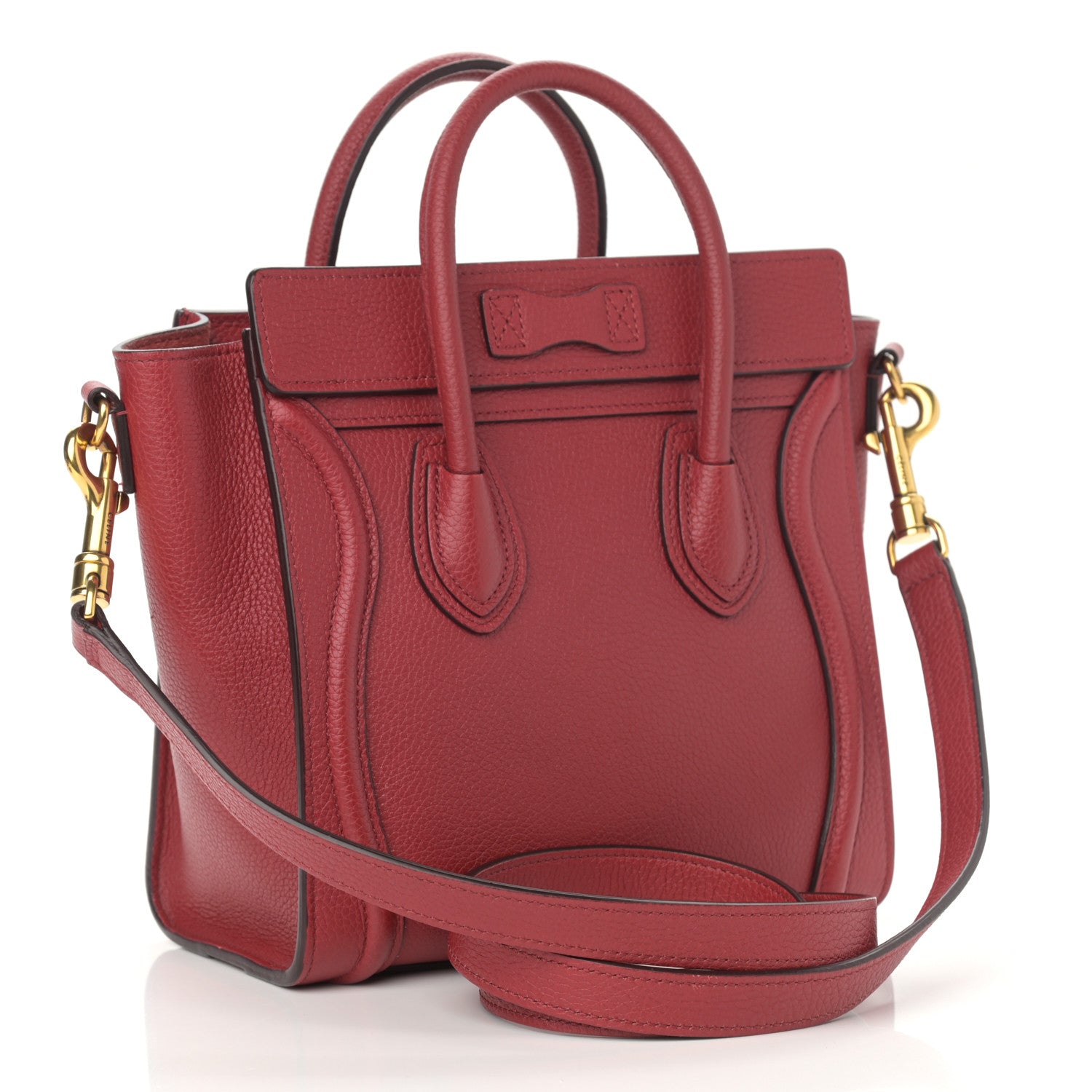 Celine Drummed Calfskin Nano Luggage Ruby 3 of 10