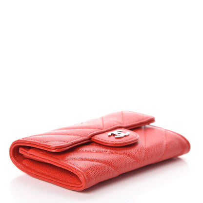 Chanel Caviar Chevron Quilted Card Holder Wallet Red 4 of 9