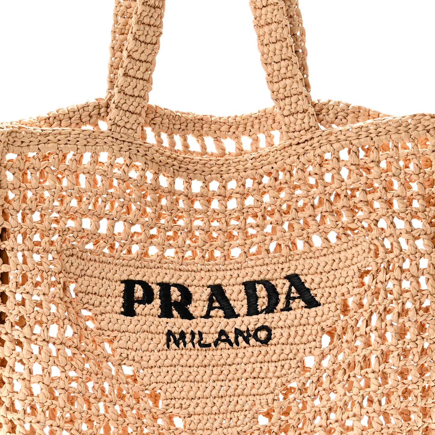 Yarn Raffia Effect Crochet Logo Embroidered Tote Bag Naturale